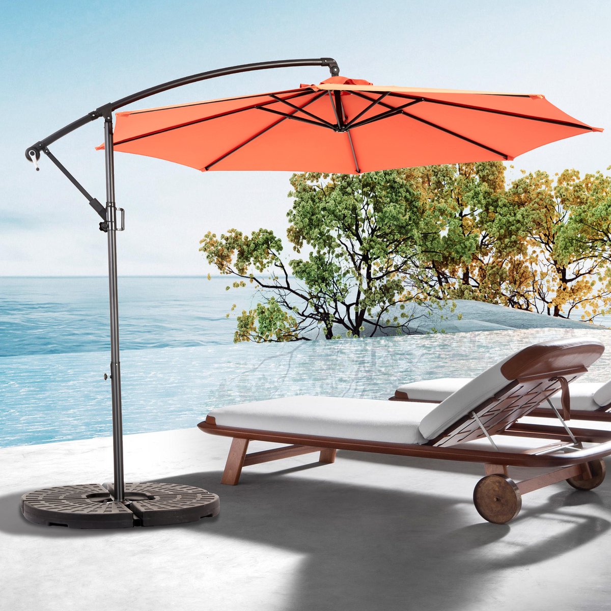Re-purelife® Dubbele zweefparasol 294*294*250 cm - oranje - rechthoekig - met slinger en kantelfunctie - waterdicht UV50+ polyester - stalen frame - zonder voet (9331522635632)