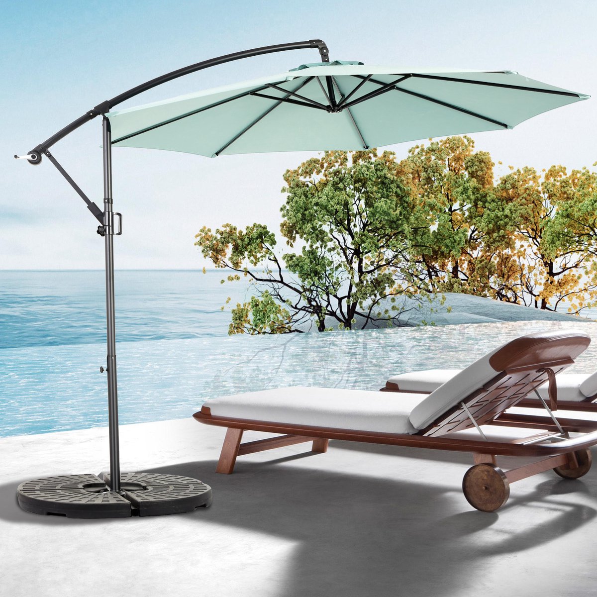 Re-purelife® Dubbele zweefparasol 294*294*250 cm - rechthoekig, dubbelzijdig, met crank en verstelbare kantelfunctie - waterdicht UV50+ polyester - lichtgroen - zonder voet (9331522635694)