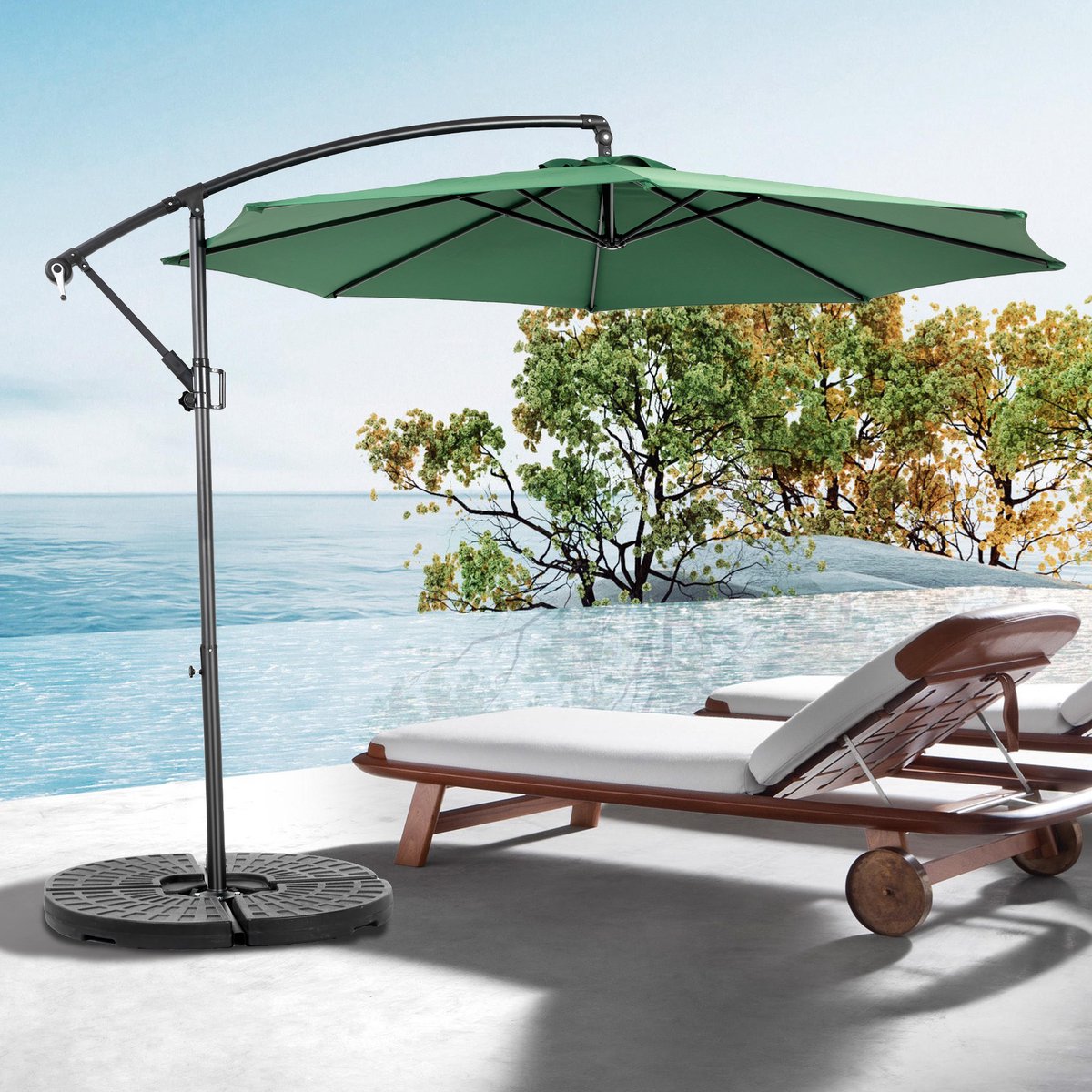 Re-purelife® dubbele zweefparasol 294*294*250 cm - donkergroen - kantelbaar met slinger - waterafstotend en UV-bestendig - staal - zonder voet (9331522635755)