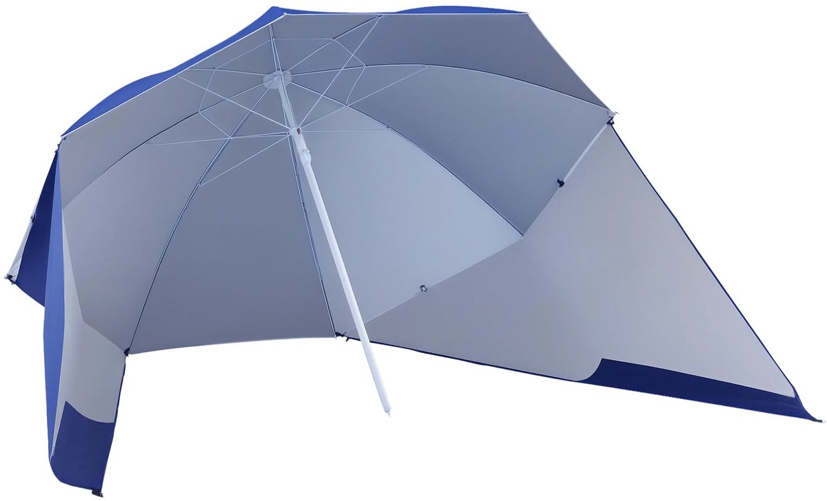 Roossentials strandparasol - Parasol - Draagbare parasol - 2 in 1 parasol - Met stok - Met anti UV zonwering - Stokparasol - Blauw (8721569661359)