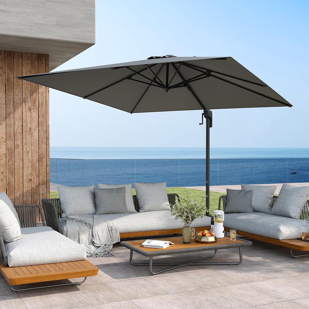SEO-geoptimaliseerd): Zweefparasol 300x300 cm Vierkant - 300x300 cm - Antraciet - cm Vierkant - 360° Draaibaar, - Medahomestore (9507178598687)