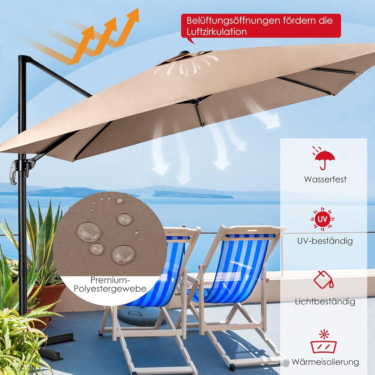 SEO-geoptimaliseerd): Zweefparasol 300x300 cm Vierkant - 300x300 cm - Bruin - cm Vierkant - 360° Draaibaar, - Medahomestore (9509871868517)