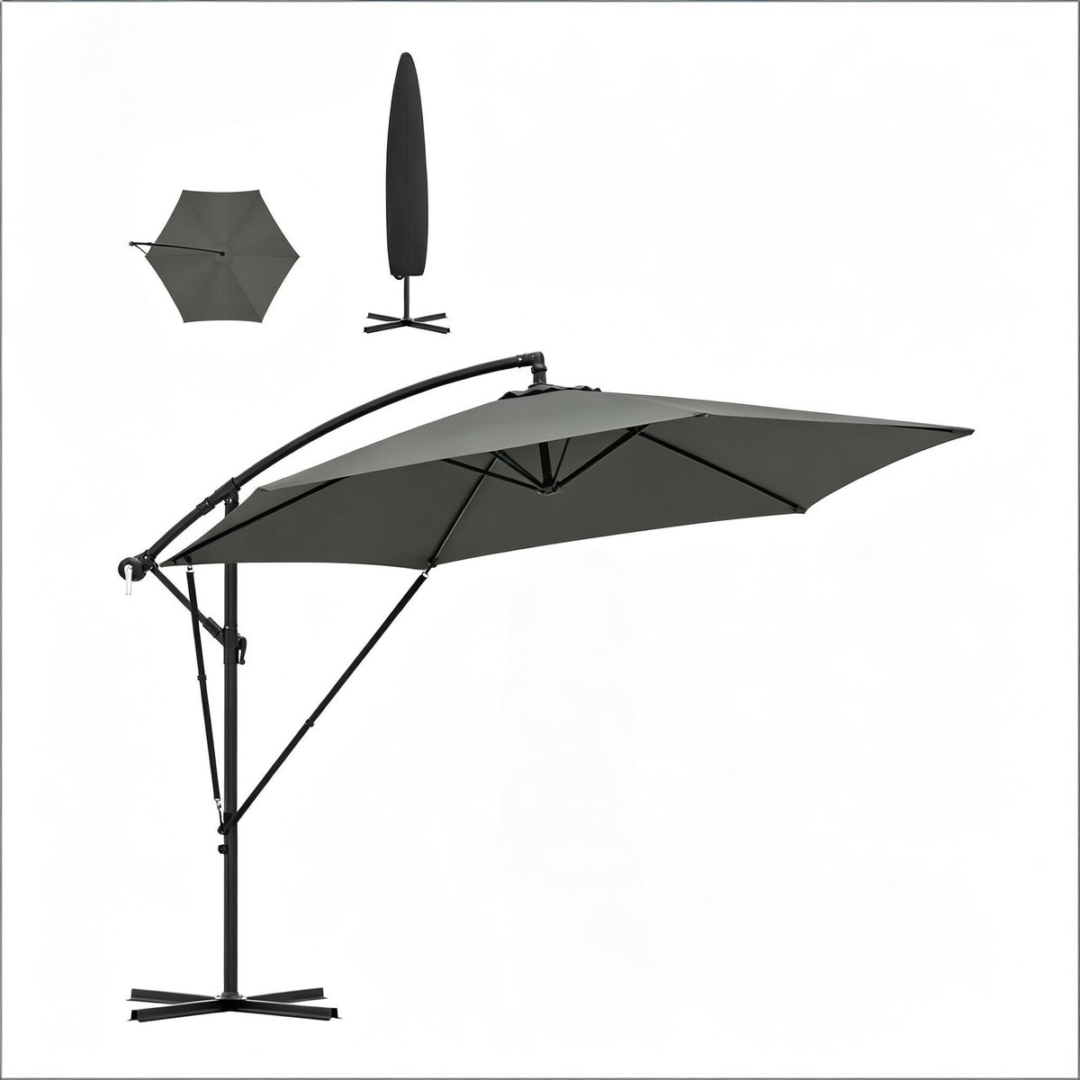 STILVORA Zweefparasol - Uv-Bescherming En Kantelbaar - 310 X 310 Cm - Metaal En Polyester - Donkergrijs - Voor Tuin, Terras En Zwembad (4070865357553)