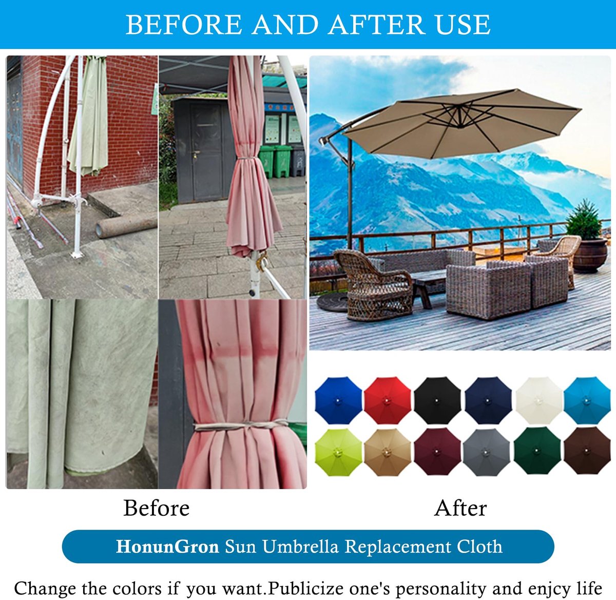 SnelShoppen - Vervangende Parasol 2 m, 2,3 m, 2,5 m, 2,7 m, 3,0 m - Terrasparasol met 6/8 Stangen - Taupe Tuinscherm voor Zweefparasol en Overkapping (2211137503496)