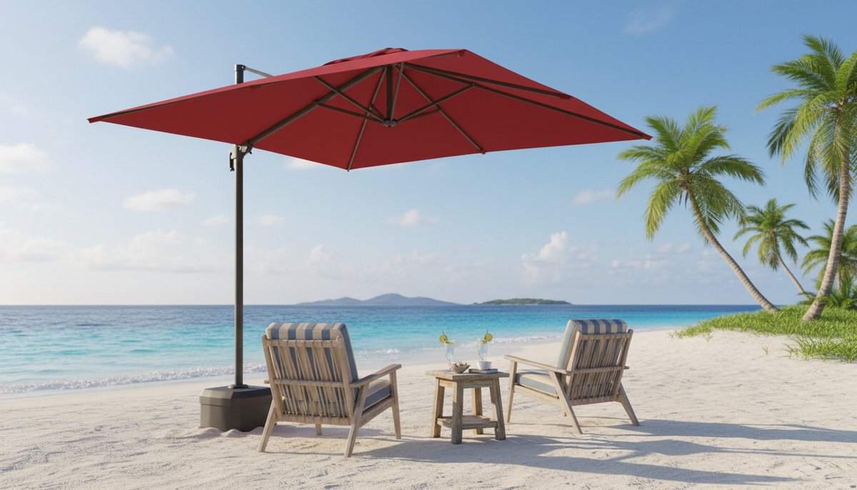 Solar LED Aluminium Zweefparasol 350 cm - Bellavero Luxe Tuin- & Terrassenparasol met Zwengel, In Hoogte Verstelbaar, 32 LED's, UV-bescherming 40+, Waterafstotend, 8 Ribben, Stabiele Kruisvoet, Bei... (9504568471841)