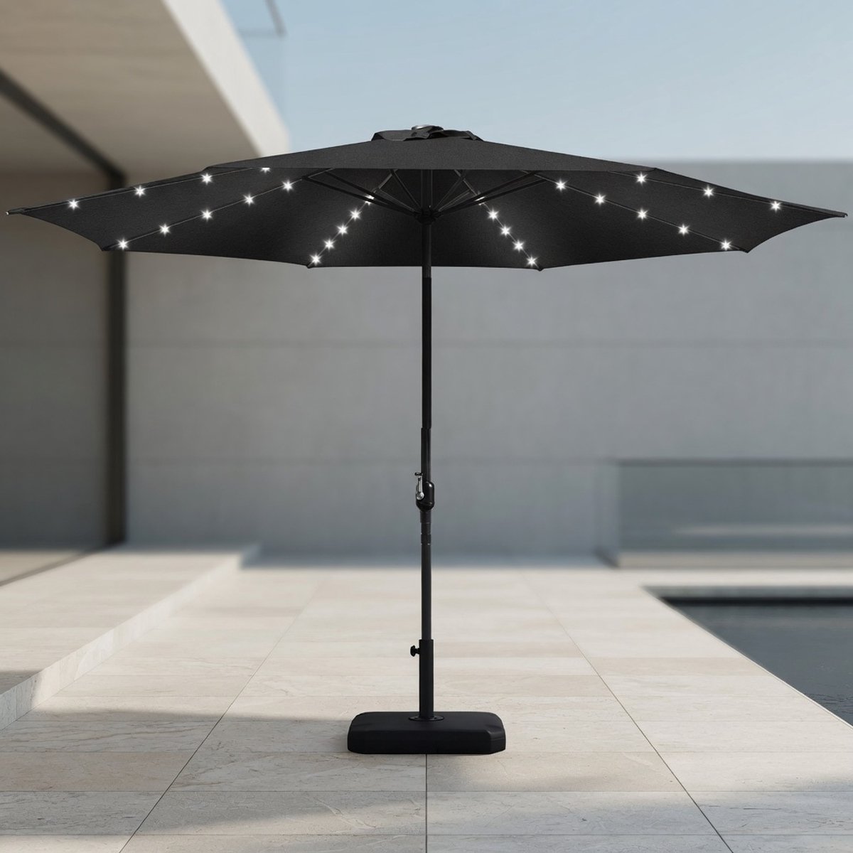 Solar LED Parasol Ø 270 cm - Luxe Zweefparasol met Zonne-energie LED Verlichting, UV 50+ Bescherming, Waterdicht Tuinscherm met Zwengel, Kantelbaar Balkon- en Tuinzonnescherm - GrijsMobili Bella (9508963221971)