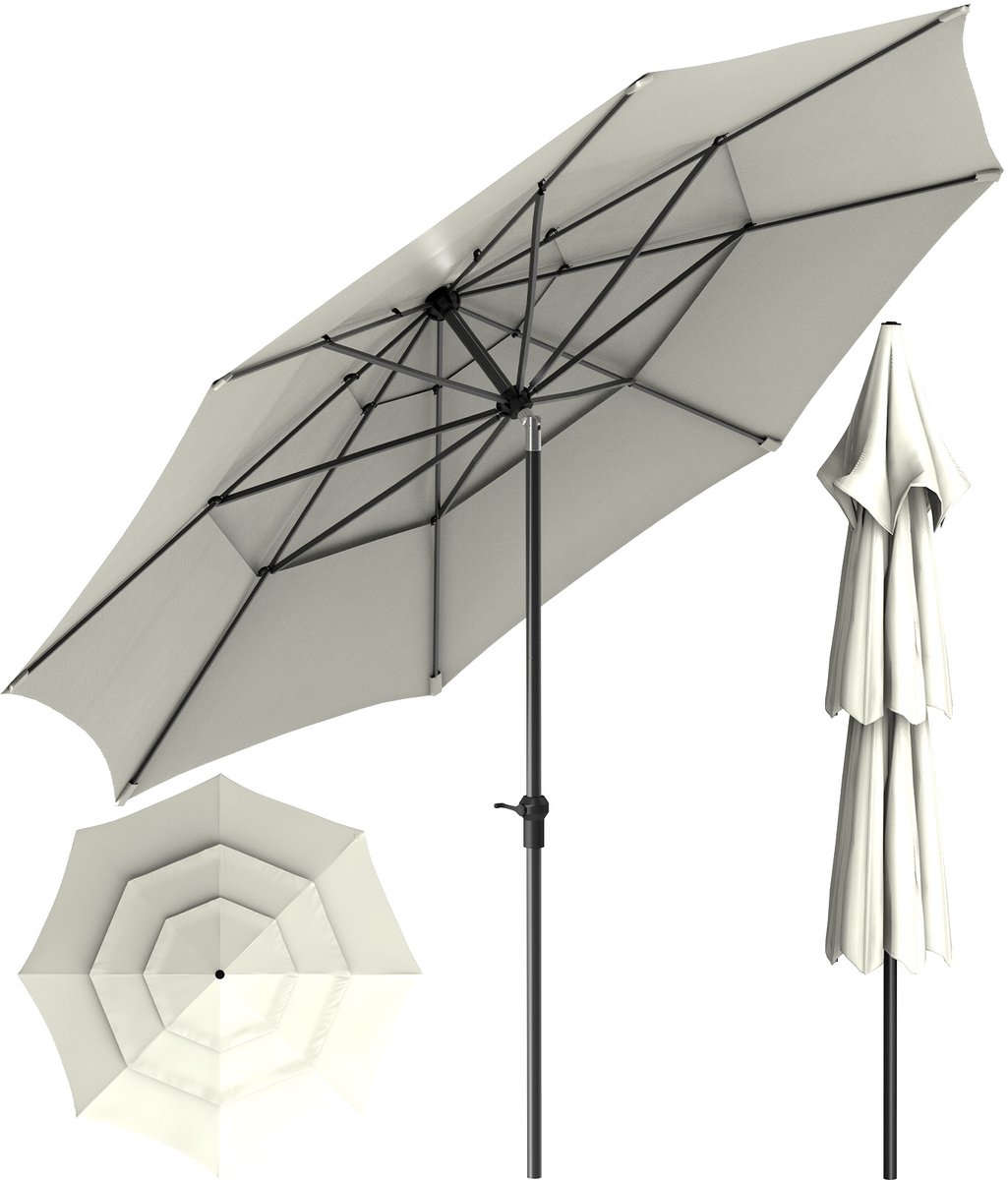 Soontrans - Stokparasol 300cm Tuin UV50+ - Balkonparasol Waterdicht - Parasol Tuin Terras met Opdraaisysteem - Strandparasol 8 Ribben - Parasol Tuin 30° Kantelbaar - Tuinparasol - Wit (9324622992705)