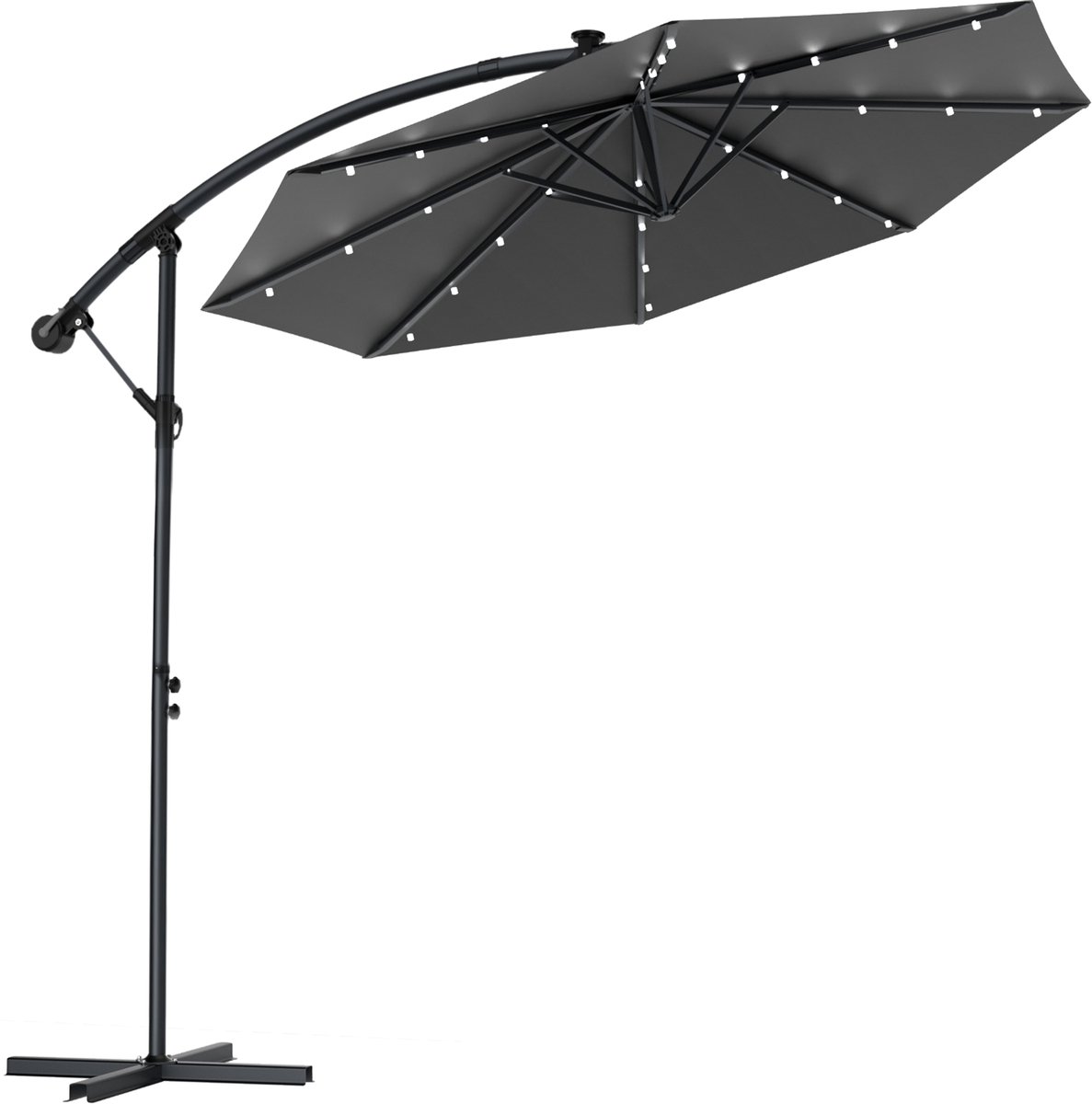 Soontrans - Zweefparasol Kantelbaar - 3m Parasol - Tuinparasol met voet - Balkonparasols Aluminium Frame - Strandparasols Polyester - Parasol Tuin Met LED - Voor Tuin Terras Balkon - Donkergrijs (9324622992514)