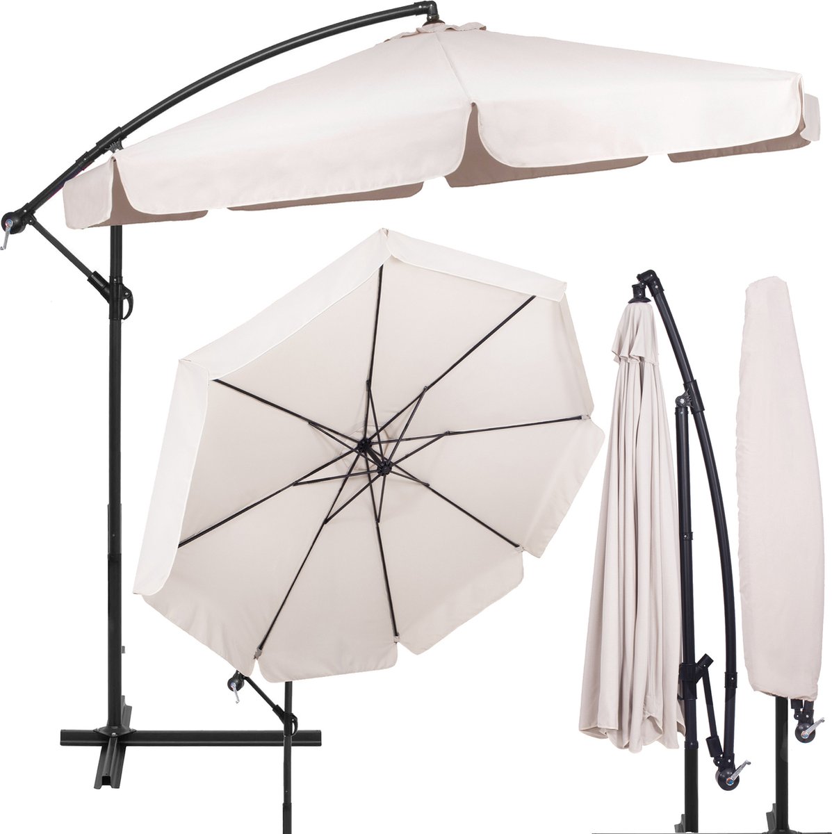 Springos Zweefparasol - Parasols - Kantelbaar - Met Beschermhoes - Ecru - Ø300 CM (5907719475271)