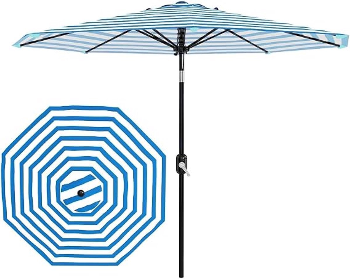 Stokparasol Ø 270 cm Gestreept - Knikbare Tuinparasol met Draaihendel - 8 Windbestendige Glasvezel Baleinen - Dubbele Top UPF 50+ - Voor Tuin, Terras en Balkon (6967761188818)