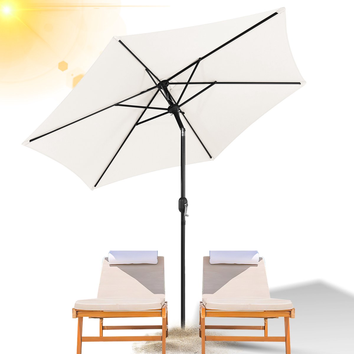 Stokparasols - Strandparasols - Balkonparasols - Parasol - 270cm - Kantelbaar - Waterdicht - UV-bescherming - Beige - Kantelhoek & hoogte verstelbaar Balkonparasol Tuinparasol Patioparasol Zonwering UV-bescherming Opvouwbare marktparasol (9784297942427)
