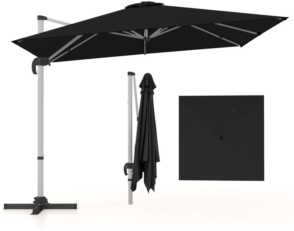 SureDeal® - Parasol - Grote Zweefparasol - Buiten Vierkante - Rotatie - Verstelbare Helling Terrasparasol - 300x300x261 cm - Donkerbruin (9503859316274)