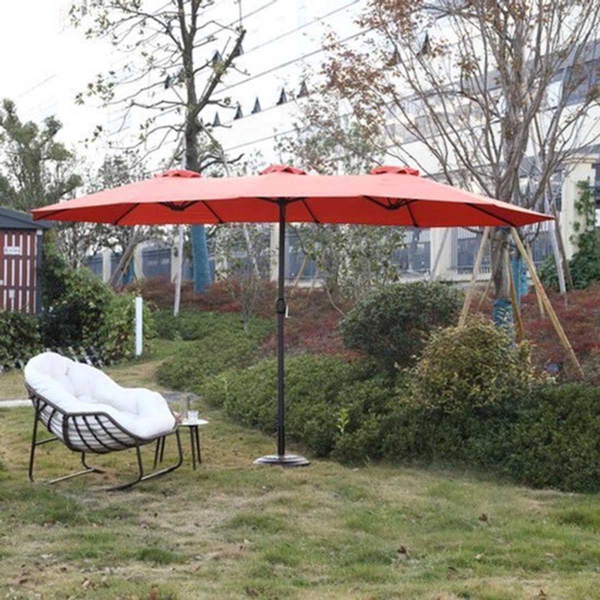 Terrasparasol - Zweefparasol - Tuinparasol - Grote Parasol - 450 Cm Breed - 12 Stalen Spaken - Roestvrij Stalen Frame (9113763659574)