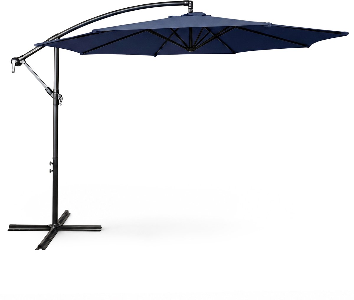 Tuinparasol ASTER / Zweefparasol Met Voet / Verstelbare Hoogte / UV-bescherming, Waterdicht / Donkerblauw / 300 x 300 x 45 cm (5901752857391)