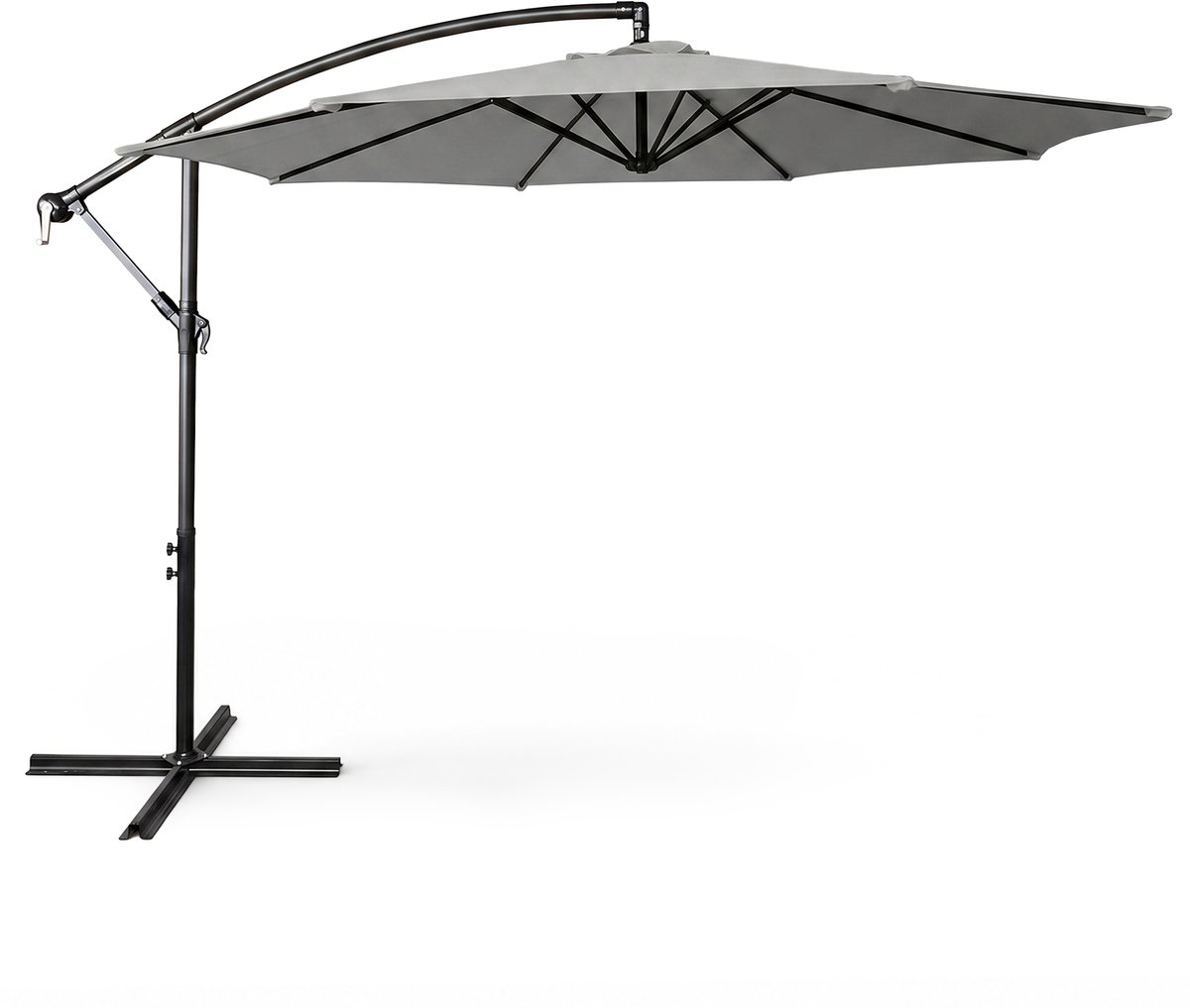 Tuinparasol ASTER / Zweefparasol Met Voet / Verstelbare Hoogte / UV-bescherming, Waterdicht / Lichtgrijs / 300 x 300 x 45 cm (5901752857377)