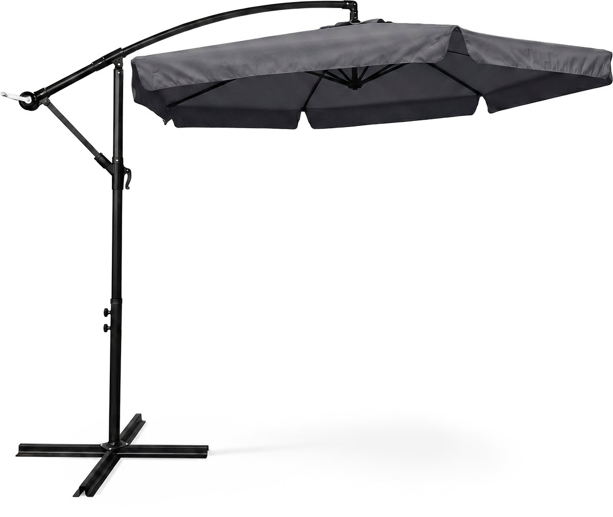 Tuinparasol CYNIA / Zweefparasol Met Voet / Verstelbare Hoogte / UV-bescherming, Waterdicht / Donkergrijs / 300 x 300 x 245 cm (5901752857476)