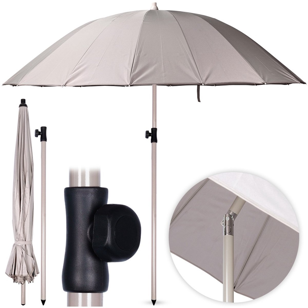 Tuinparasol Grijs Verstelbaar 190 cm - Zweefparasol - Parasol - Buiten - Tuin - Strandparasol - Stokparasol (5904316497965)