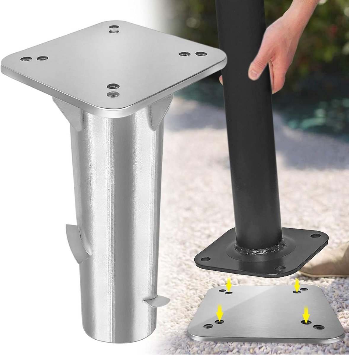 Universele Inbouw Parasolvoet voor Zweefparasols - Robuust Grondanker Zilver (9101025299750)