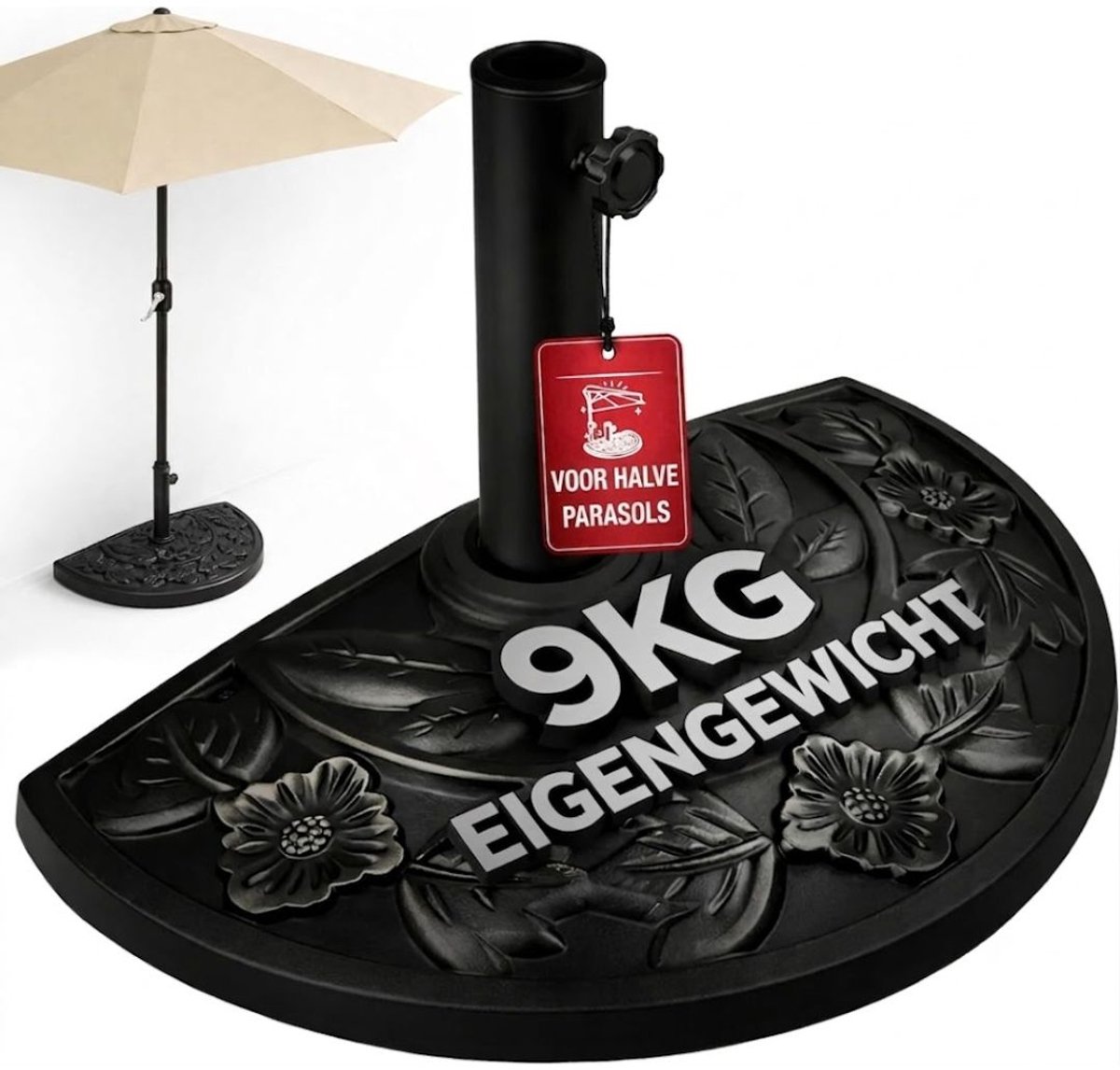 VALI® Parasolvoet - Geschikt voor Zweefparasol - Verrijdbare Parasolvoet - Zwart - 50cm x 31cm x 31cm (6156310068071)