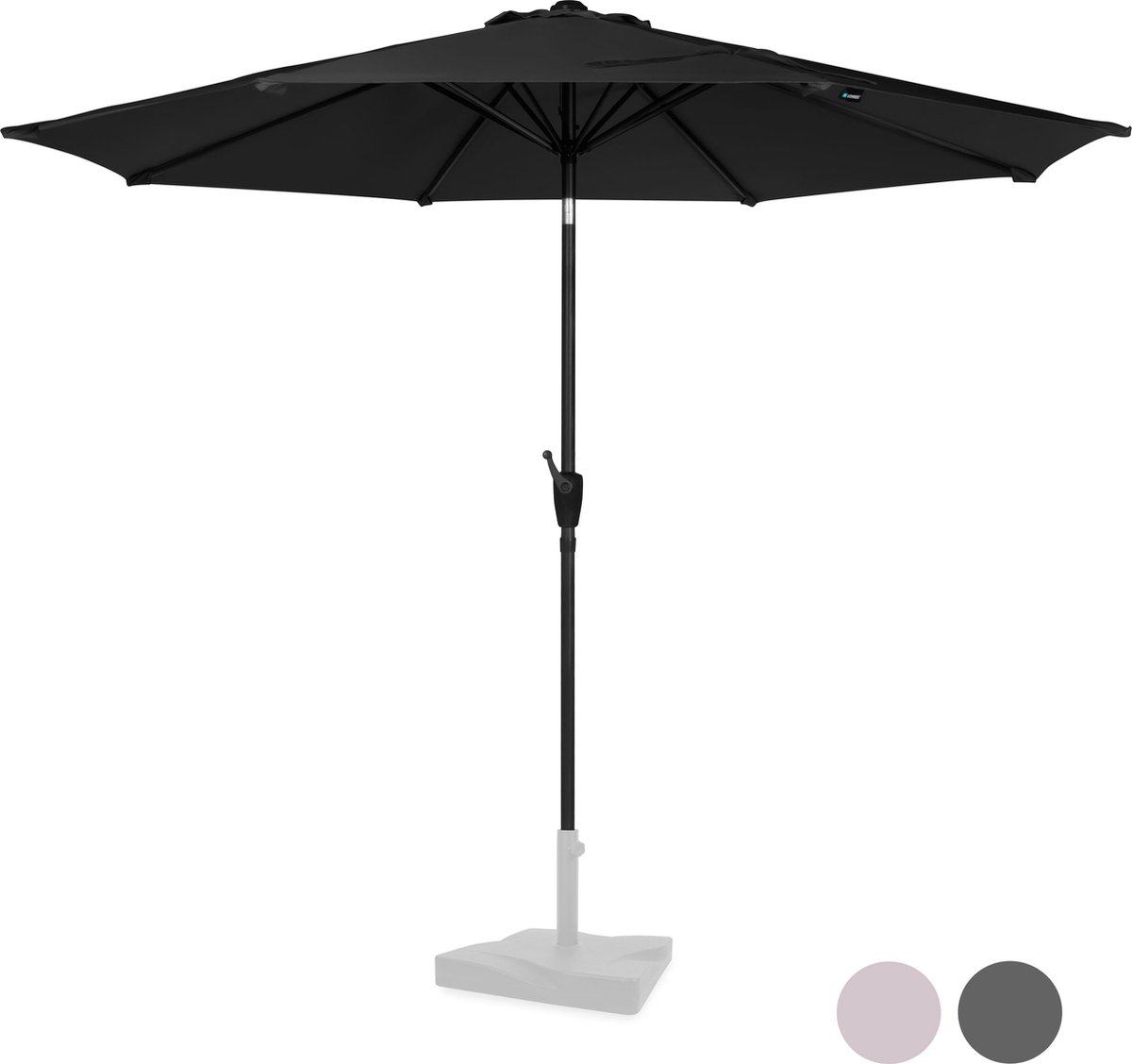 VONROC Premium Stokparasol Recanati Ø300cm - Incl. beschermhoes - Ronde parasol - Kantelbaar - UV werend doek - Zwart (8717479091898)