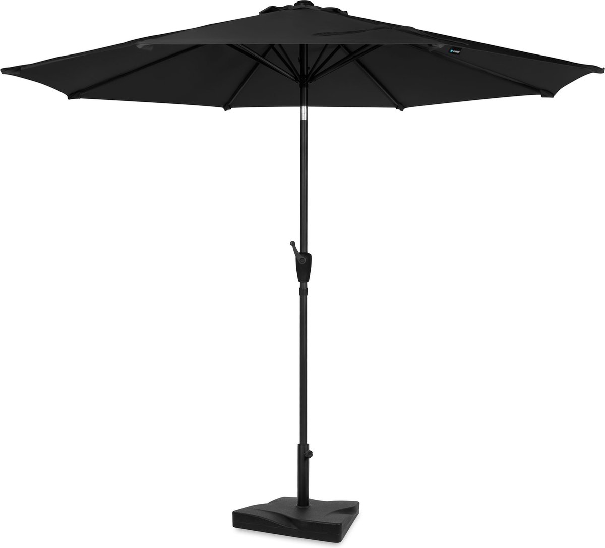 VONROC Premium Stokparasol Recanati Ø300cm - Incl. parasolvoet & beschermhoes - Ronde parasol - Kantelbaar - UV werend doek - Zwart (8717479104918)