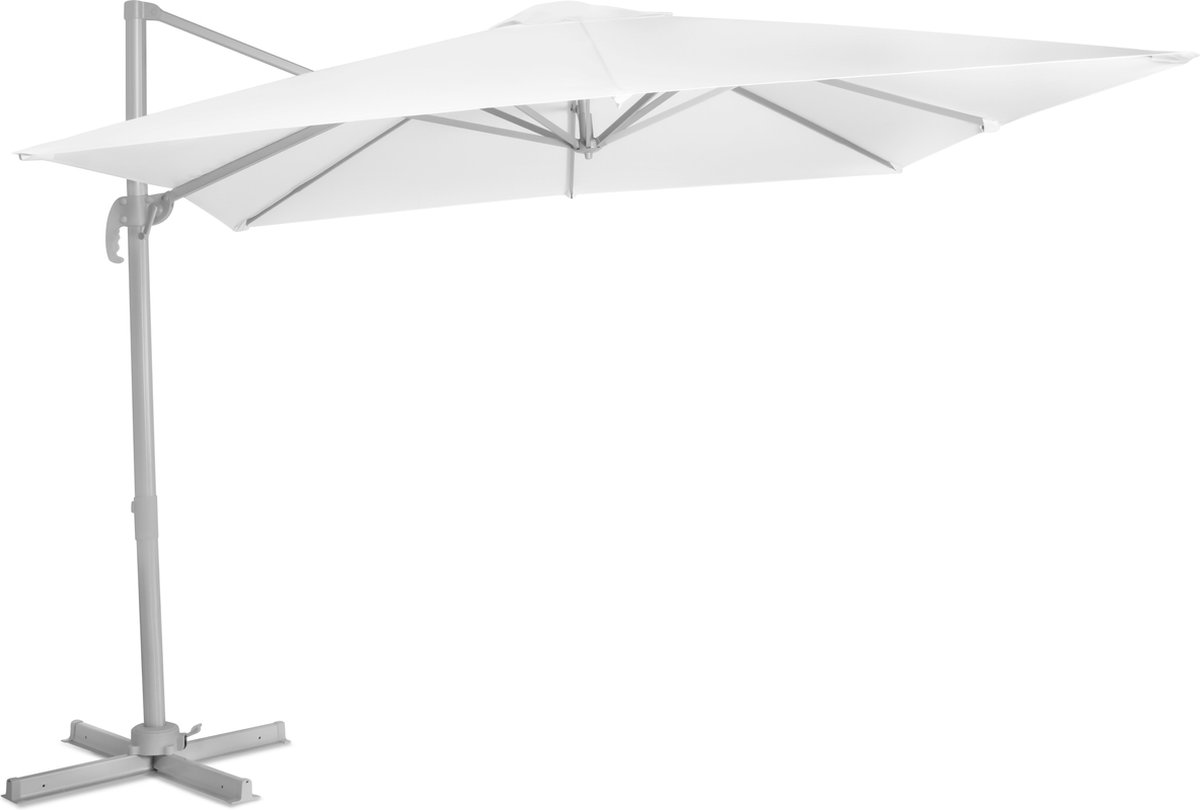 VONROC Premium Zweefparasol Pisogne 300x300cm - Incl. kruisvoet & beschermhoes - Vierkante parasol - 360 ° Draaibaar - Kantelbaar - UV werend doek - Wit (8717479103775)
