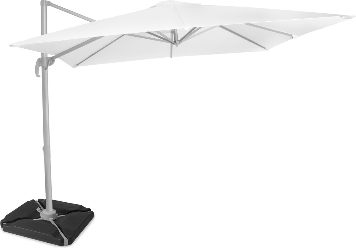 VONROC Premium Zweefparasol Pisogne 300x300cm - Incl. vulbare tegels, kruisvoet & beschermhoes - Vierkante parasol - 360 ° Draaibaar - Kantelbaar - UV werend doek - Wit (8717479104970)
