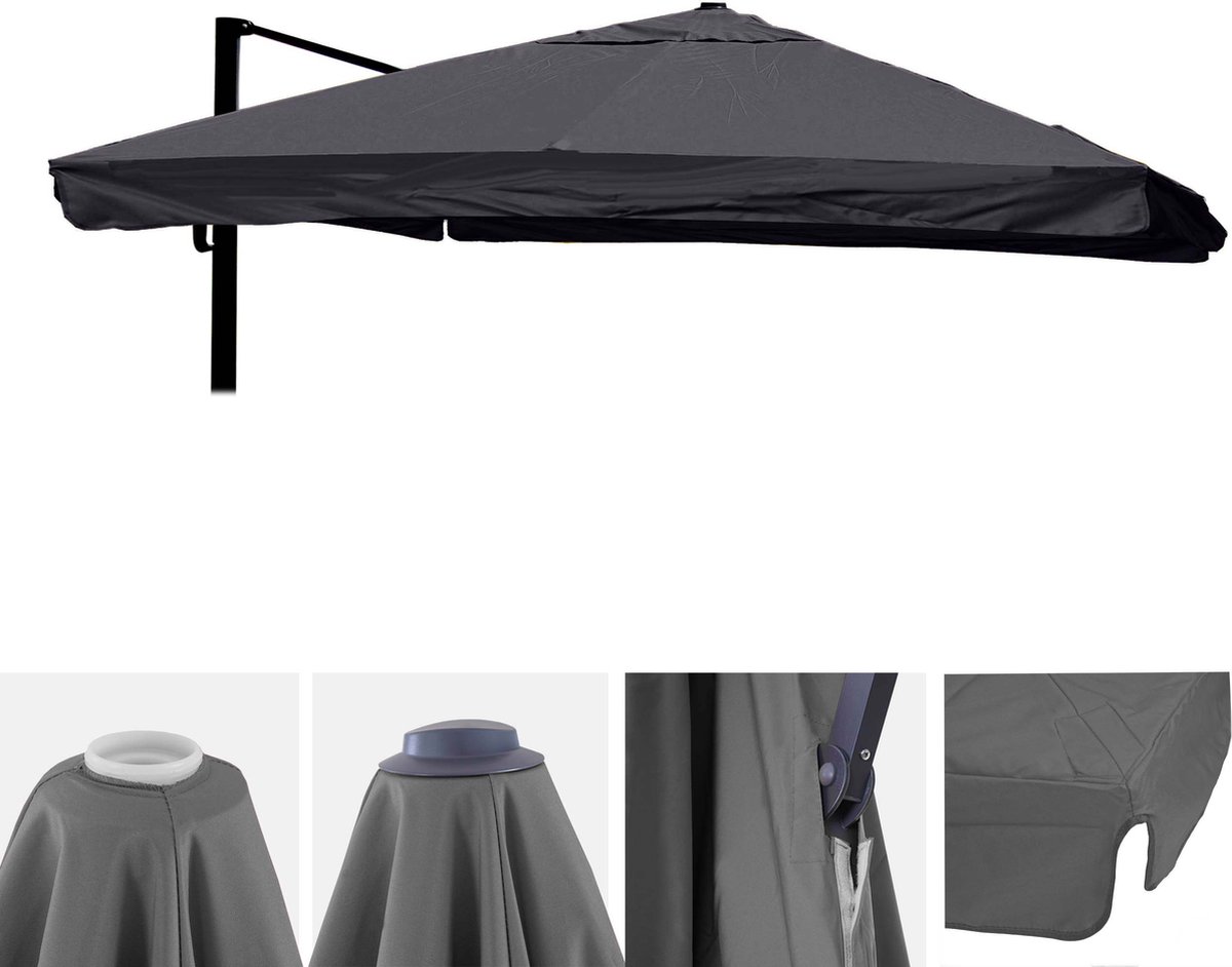 Vervangingshoes voor zweefparasol MCW-A96 met klep, parasolhoes, 3x4m (Ø5m) polyester 4kg ~ antraciet (4057651305066)