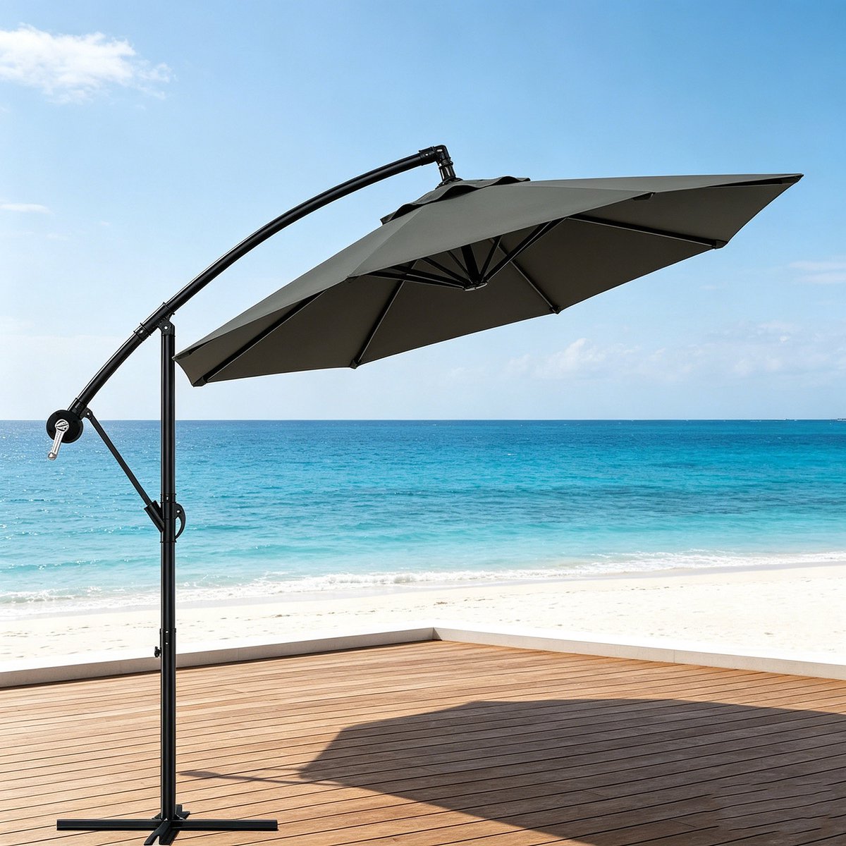 WEVERO Zweefparasol 360° Draaibaar - Cantilever Tuinparasol met Kantelfunctie & Kruk - Anti-UV - Zon en Regen - Grijs (8721569012069)