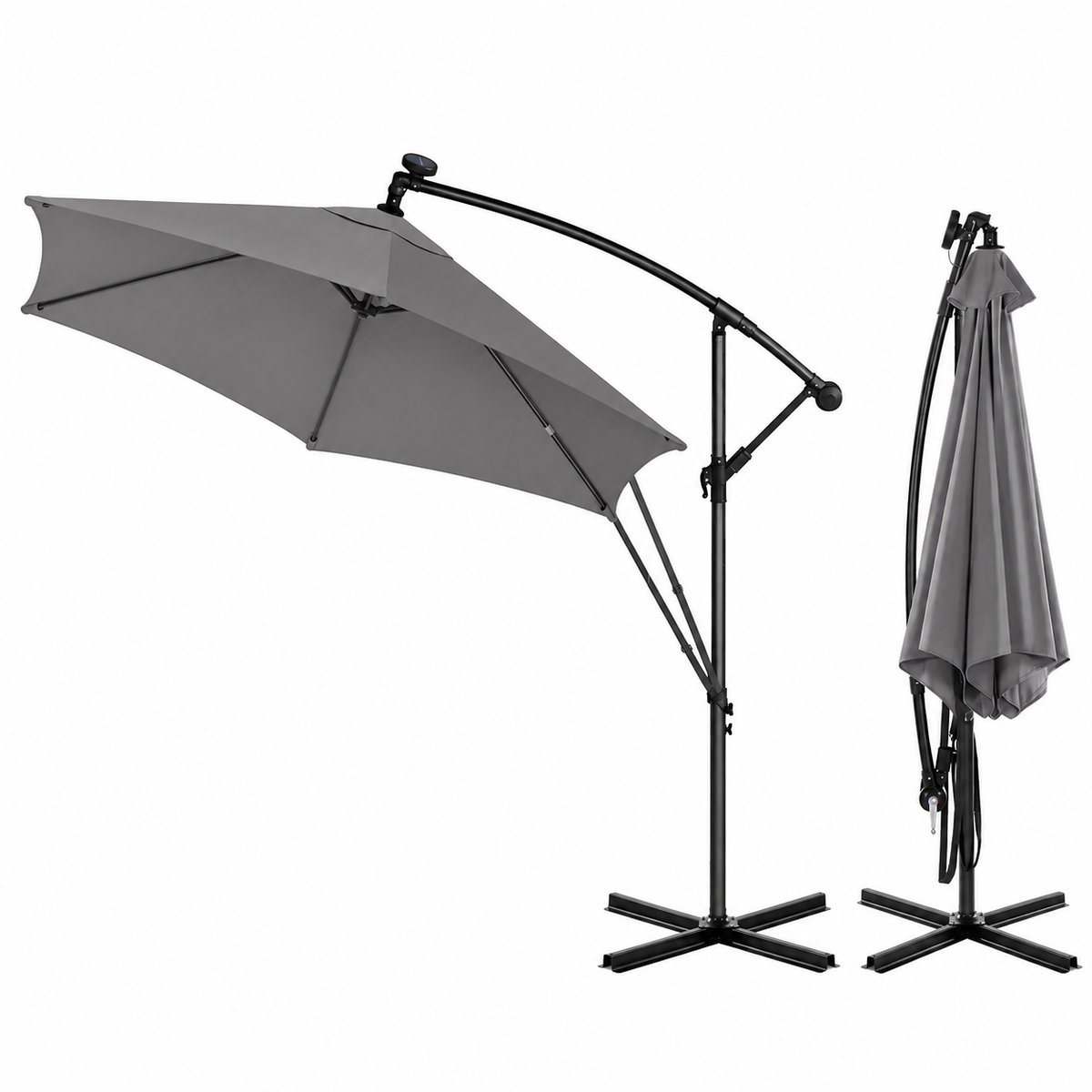 WOLTU Zweefparasol met Solar LED Verlichting - Parasol - Draaibare Tuinparasol - UPF 50+ UV Bescherming - Voor Balkon, Tuin & Patio - Grijs (6156202876890)