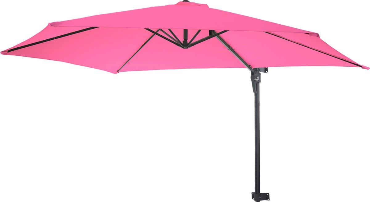 Wandparasol Casoria, hangparasol zweefparasol parasol, 3 m kantelbaar, polyester aluminium/staal 9 kg ~ roze-rozerood (4057651546988)