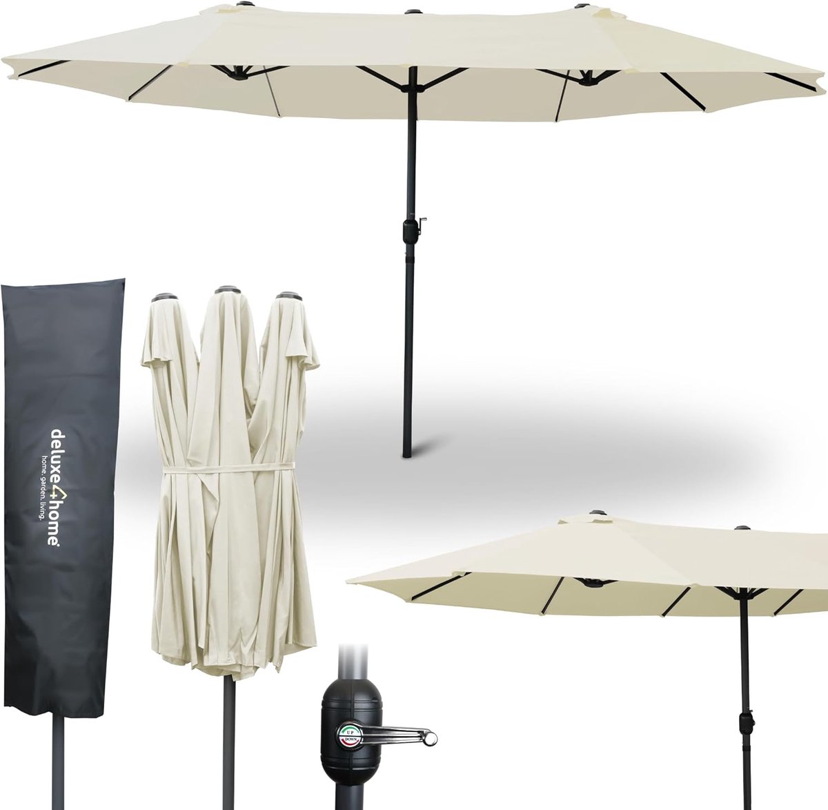 XXL Dubbele Parasol 4,5m Ø Zweefparasol met Voet - Extra Groot Terrasparasol met Handslinger (9101030822028)