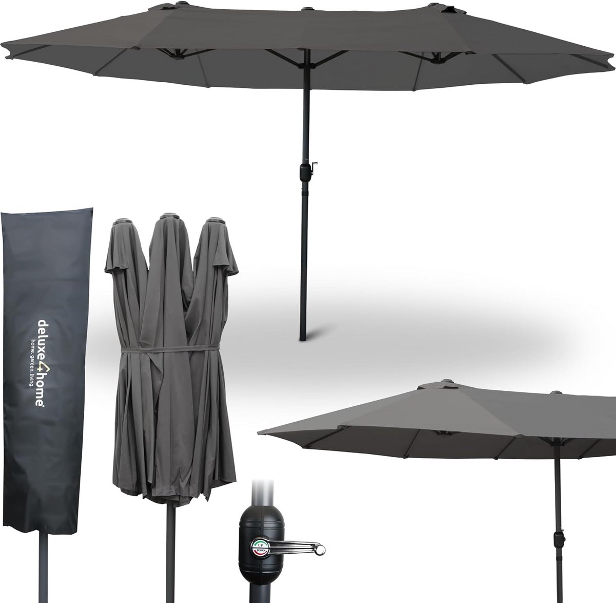 XXL Dubbele Parasol Patio Ø4.5m - Extra Groot Zweefparasol met Voet en Handslinger (9101026528019)