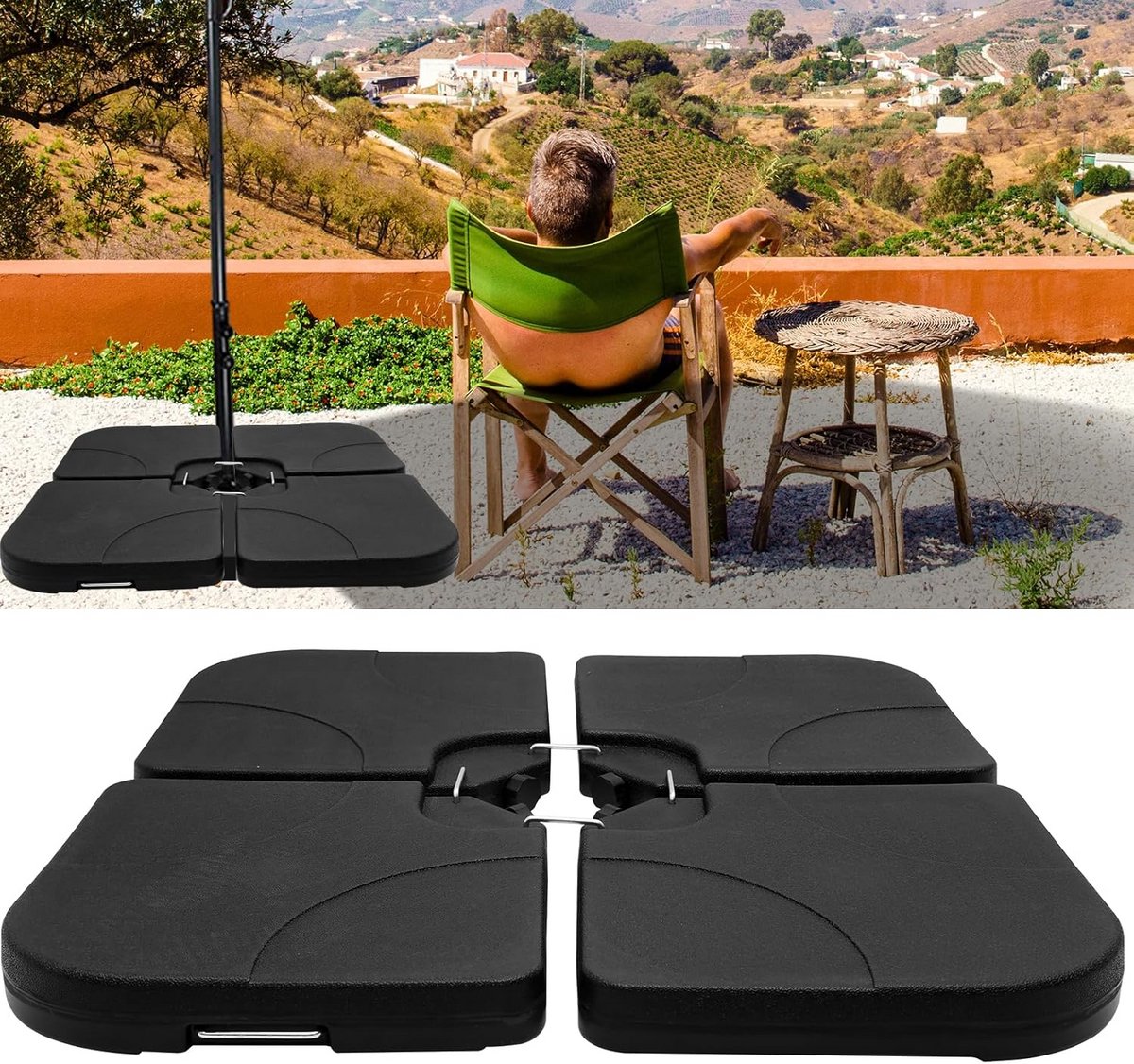 Zware Parasolvoet Kruis 160 kg Vulbaar voor Zweefparasol Zwart (9101095830082)