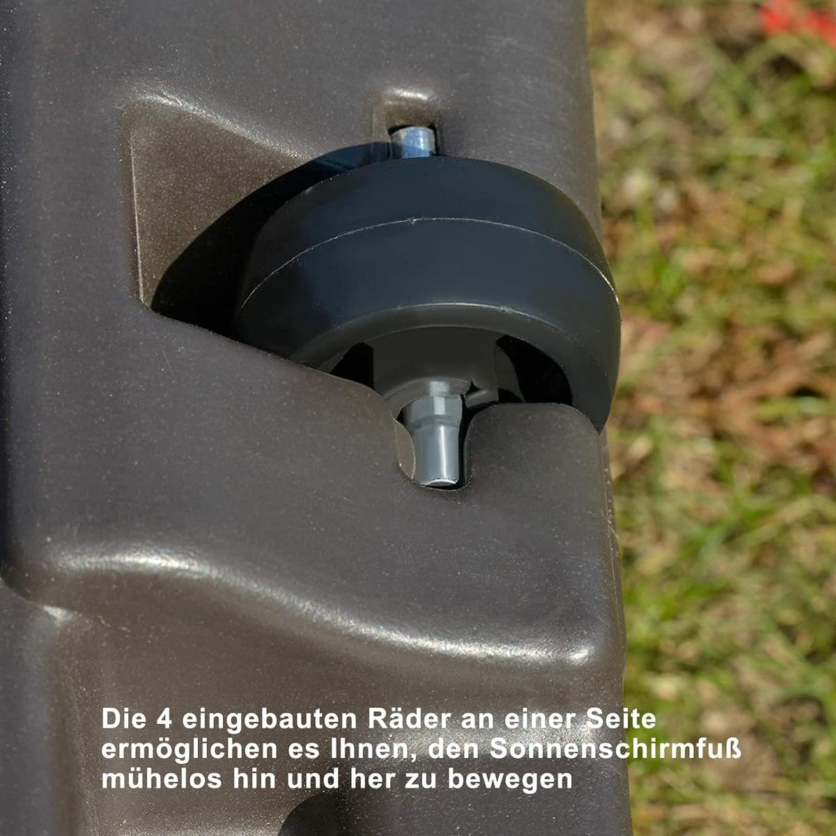 Zware Verrijdbare Parasolvoet voor Zweefparasols - Vulbaar tot 130 kg (Water/Zand) - Weerbestendig HDPE met Transportwielen - Universele Voet voor Grote Parasols (9505842918199)