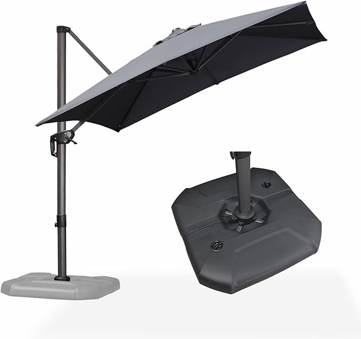 Zweefparasol 250x250 cm - 360° Draaibaar met Voet & Zwengel, UV-Bestendige Tuinparasol, Waterafstotend Polyester, Aluminium Frame, Vierkant, Grijs - Bella (9508885612758)