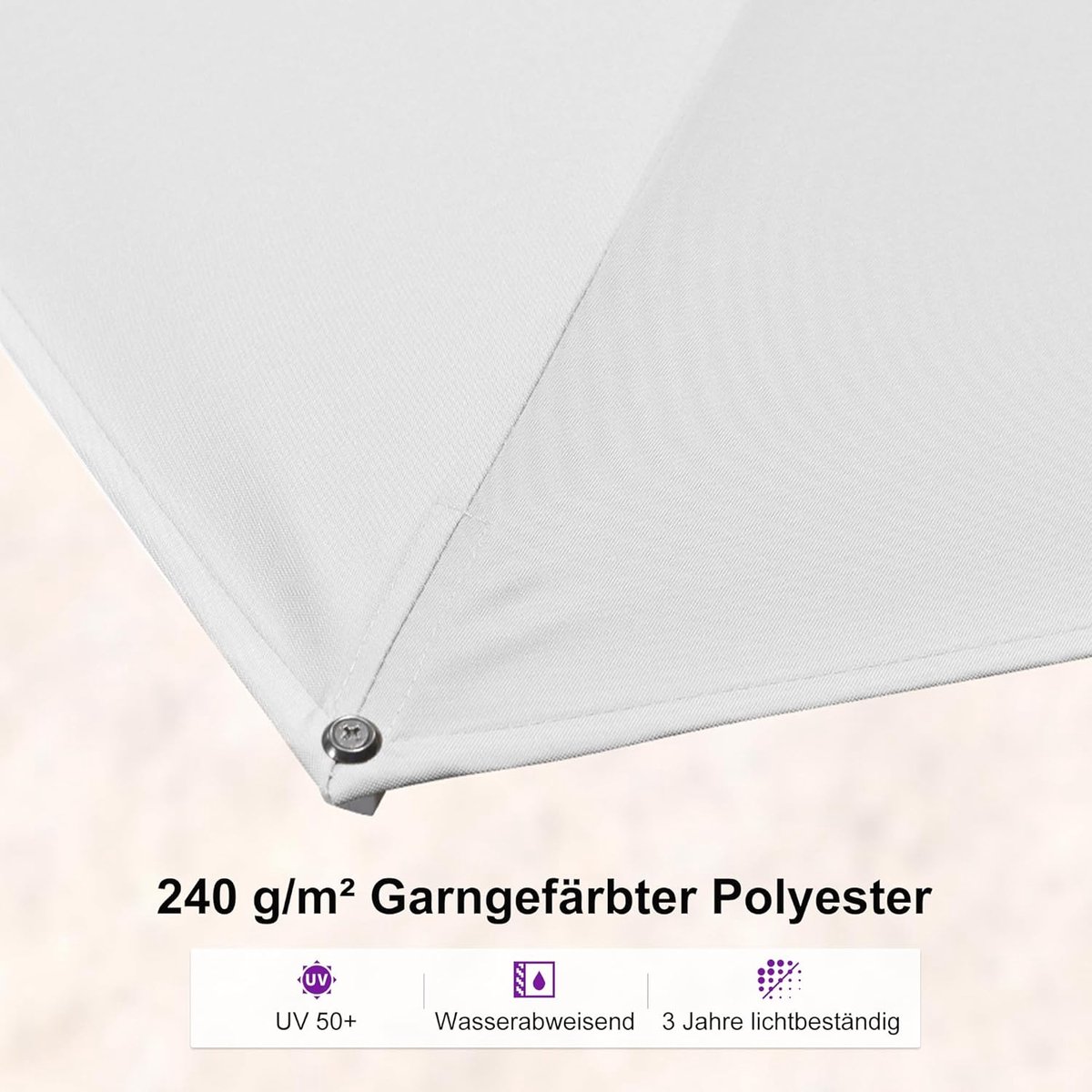 Zweefparasol 250x350 cm Rechthoekig 360° Draaibaar met Parasolvoet - Kantelbaar, In Hoogte Verstelbaar, UV-Bestendig & Waterdicht Aluminium Tuinparasol Wit - Laura (9504369711597)