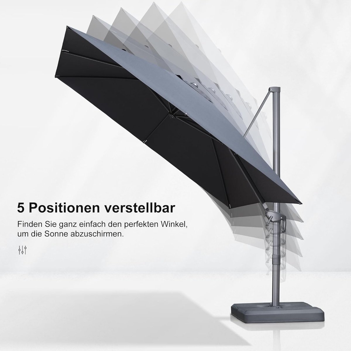 Zweefparasol 270x270 cm Vierkant met Parasolvoet 360° Draaibaar & Verstelbaar - Aluminium Frame - UV50+ Waterafstotend - Luxe Tuinparasol met Zwenkarm en Handslinger - Grafietgrijs - Laura (9505919677721)