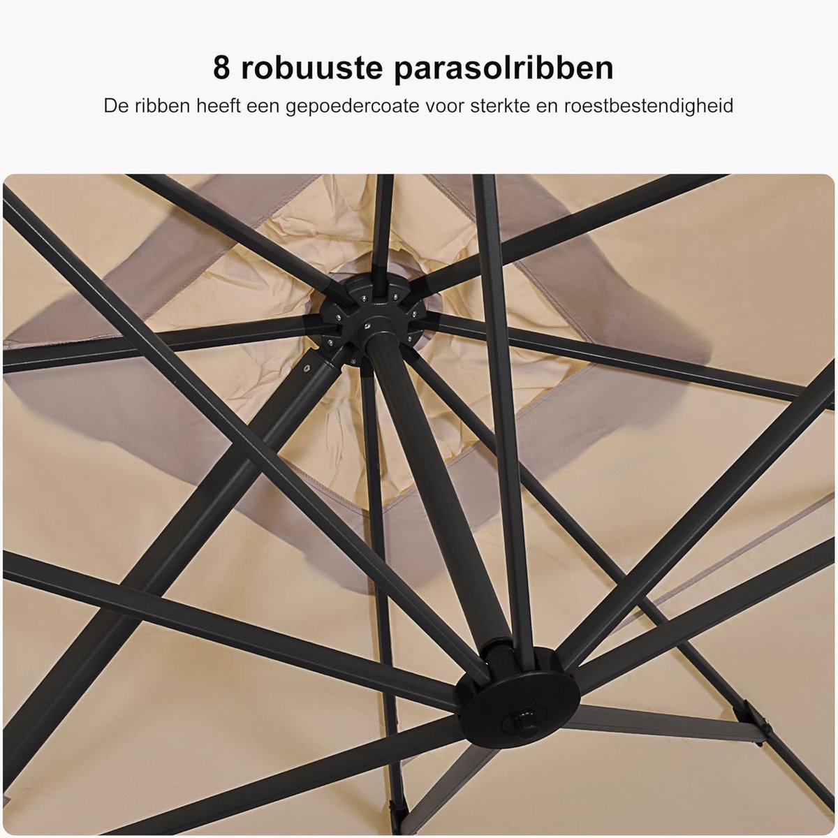 Zweefparasol 270x350 cm XXL Rechthoekig - 360° Draaibaar, UV-bestendig Polyester, Aluminium Frame, 5-Standen Verstelbaar met Slingermechanisme - Beige - Mobili Bella (9501324322959)
