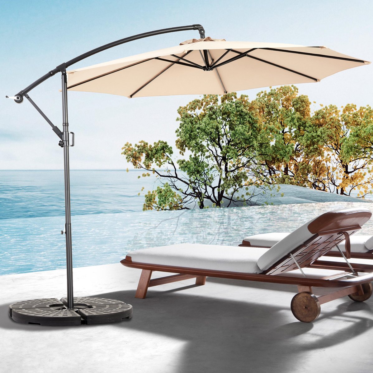 Zweefparasol - 294 cm - Kantelbaar Met Zwenkel - Staal En Polyester - Khaki - Rond - Zonder Voet - Tuin (4071272099203)