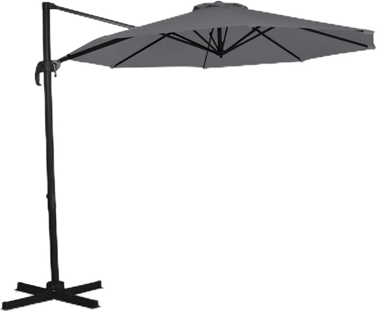 Zweefparasol 300 cm - 360° Draaibaar en Kantelbaar - UV-Bescherming 50+ - Met Beschermhoes - Antraciet (9502576235851)