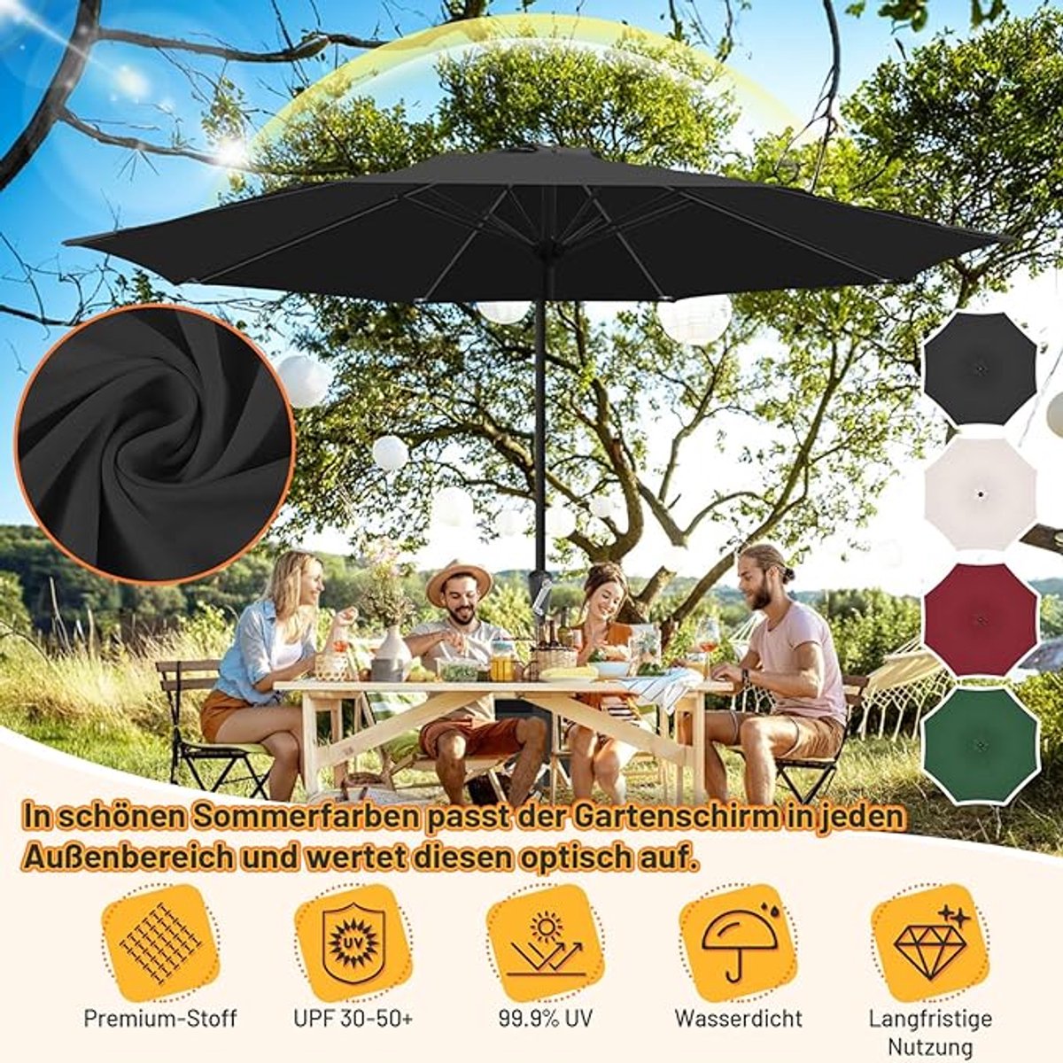 Zweefparasol 300 cm Aluminium zwevende terrasparasol met LED-zonne-energie, 360° draaibaar, waterafstotend, UV50+ zonwering, inklapbaar en kantelbaar, modern tuinscherm voor balkon, tuin & terras -... (9508167754541)