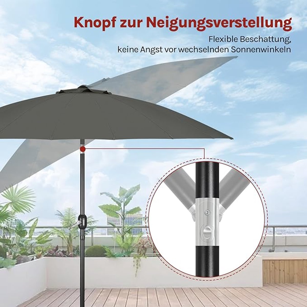 Zweefparasol 300 cm Bellavero met LED-verlichting op zonne-energie, marineblauw, met standaard, UV-bescherming UPF 50+, kantelbaar en draaibaar, voor terras, balkon, tuin en patio, 32 LED-lampjes, ... (9507361497551)