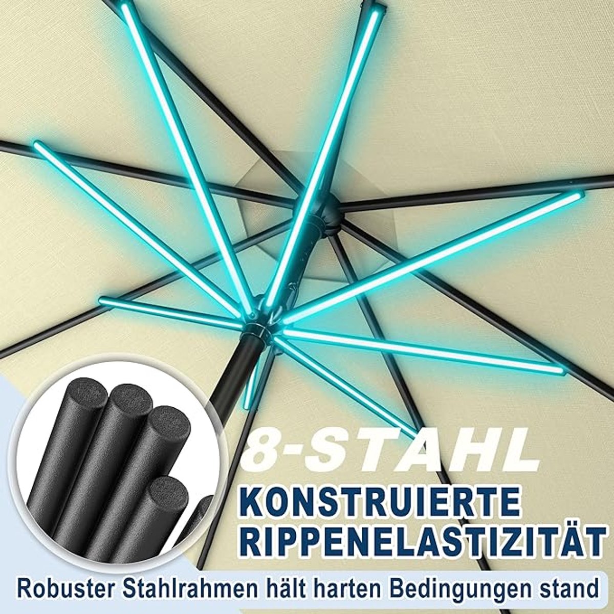 Zweefparasol 300 cm Depauwonen Solar LED Premium | 360° Draaibaar & Verstelbaar | Luxe Terrasparasol met 32 LED Lampjes, Zwengel & UV-bescherming | Grote Tuinparasol voor Balkon, Patio & Strand - A... (9508113717156)