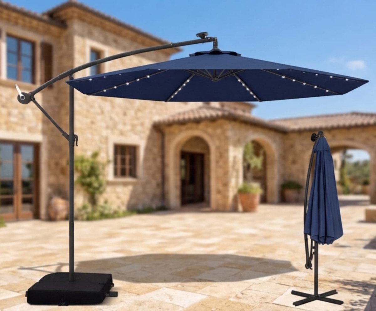 Zweefparasol 300 cm met LED - Blauw - Novihome (9506139649918)