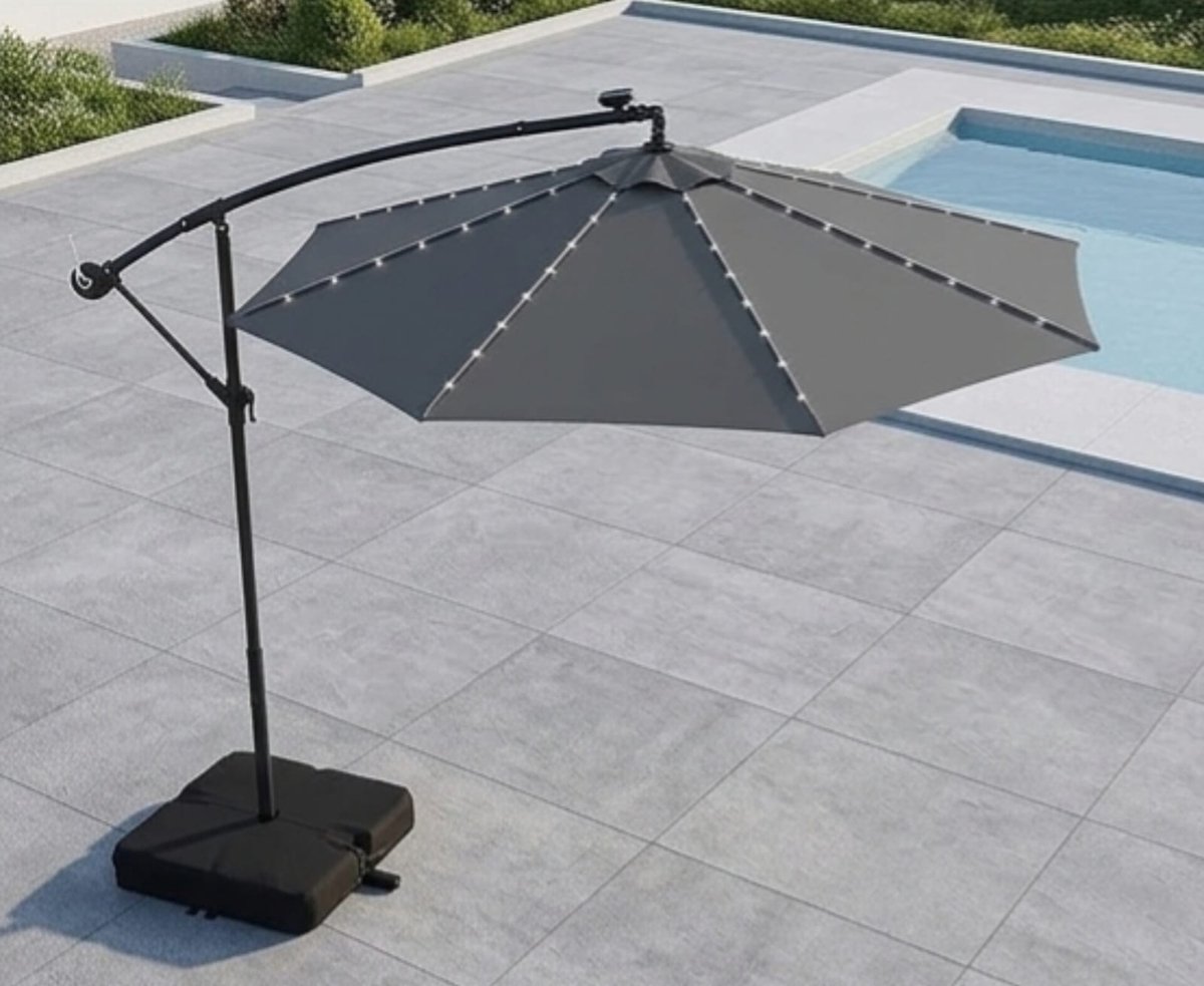 Zweefparasol 300 cm met LED - Grijs - Novihome (9502482944151)