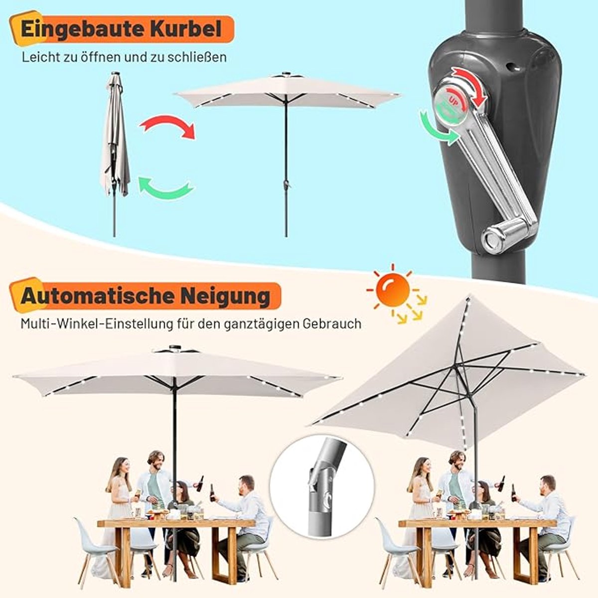 Zweefparasol 300 cm met LED Verlichting - Depauwonen Premium Hangparasol met 32 Solar LED Lampen, 360° Draaibaar, Traploos Kantelbaar, Hoogte Verstelbaar, Aluminium Frame - Luxe Tuinparasol voor Te... (9504724637739)