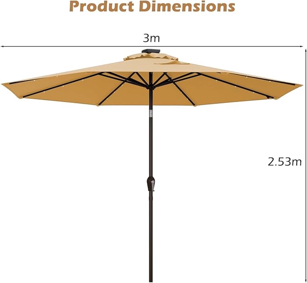 Zweefparasol 300 cm met LED Verlichting - Depauwonen Premium Hangparasol met 32 Solar LED Lampen, 360° Draaibaar, Traploos Kantelbaar, Hoogte Verstelbaar, Aluminium Frame - Luxe Tuinparasol voor Te... (9503992444186)