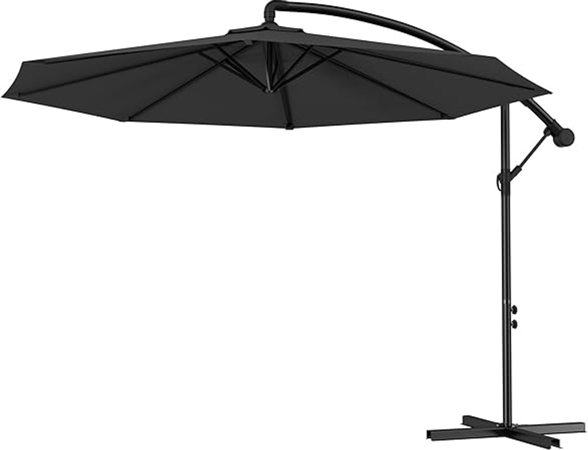 Zweefparasol 300 cm met Zwengel & Kruisvoet - UV-Bescherming - Vrijhangende Tuinparasol voor Terras, Balkon & Tuin - Donker grijs (8721515930799)