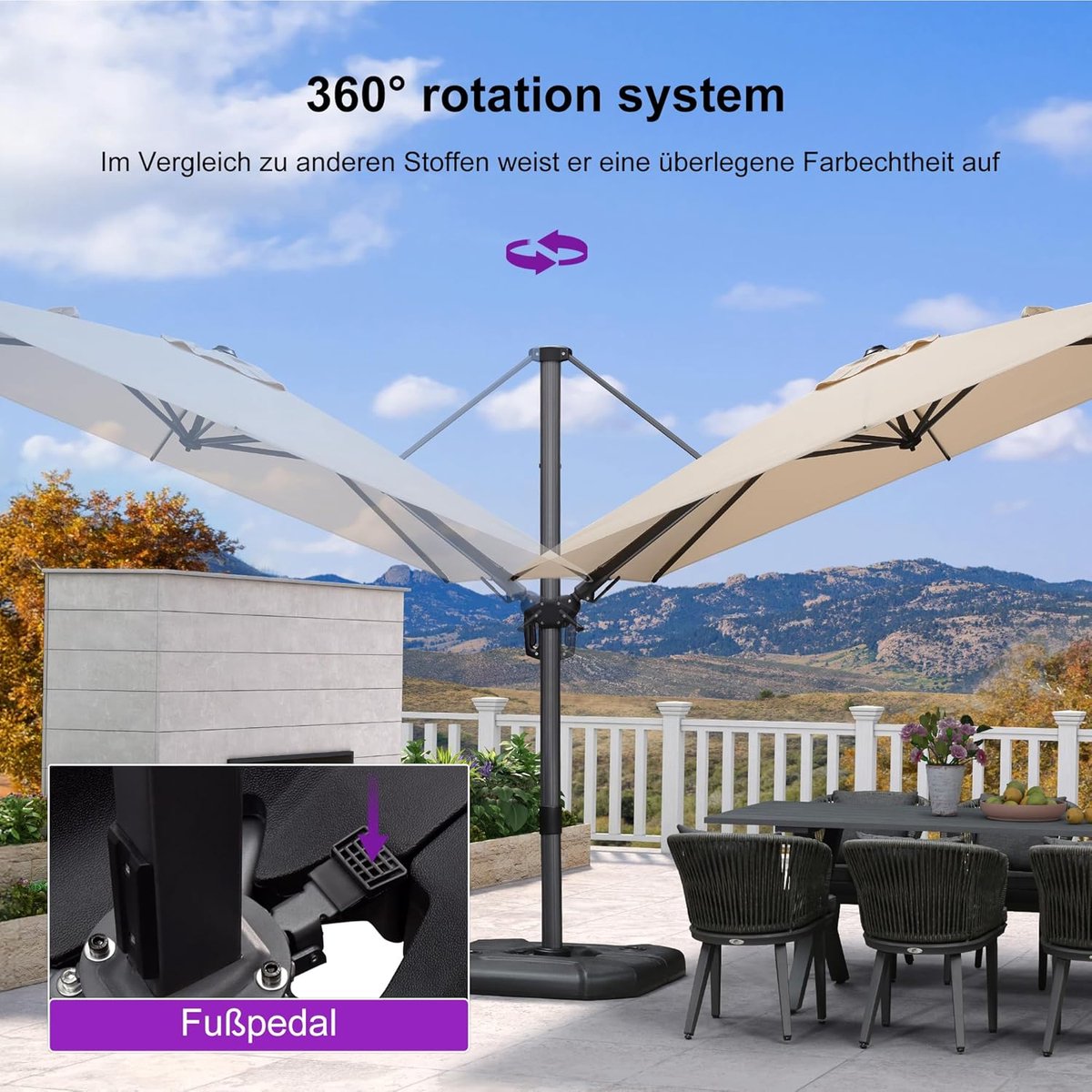 Zweefparasol 300x200 cm Rechthoekig - 360° Draaibaar & Kantelbaar met Zwenkarm - UV50+ Tuinparasol met Aluminium Frame en Handslinger - Grijs - Laura (9505538383225)